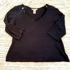 Black Sequined V-Neck Women’s Size Large by George